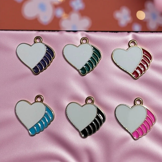 Heart-shaped enamel charms with colorful stripes for jewelry making and crafts