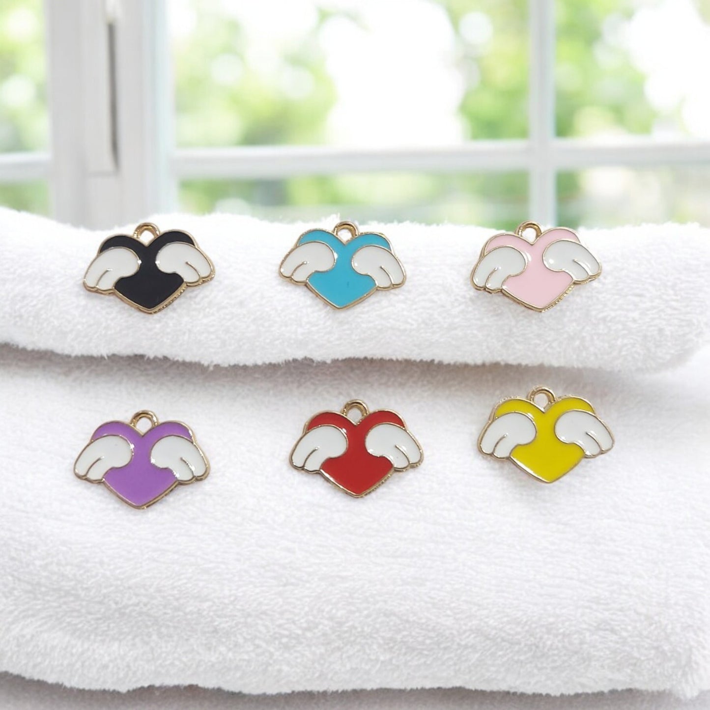 Color Heart Wings Charm
