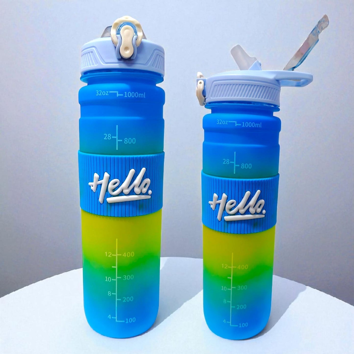 Gym Motivational Hello Water Bottle (1000 ml) - Blue and Yellow