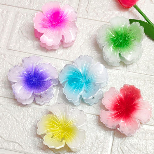 Multicolor hibiscus Korean claw clip stylish floral hair accessory with strong grip