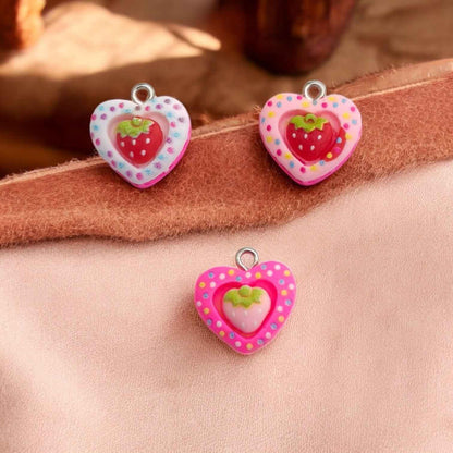 Acrylic Strawberry Heart Charm
