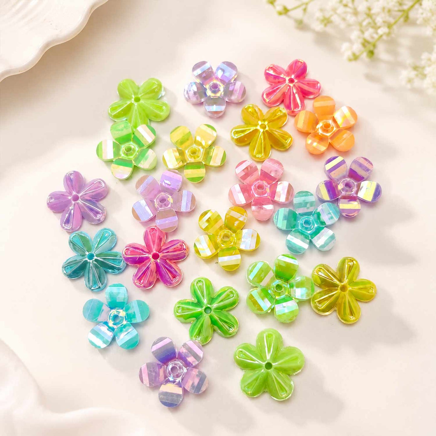 Iridescent Acrylic Flower Beads