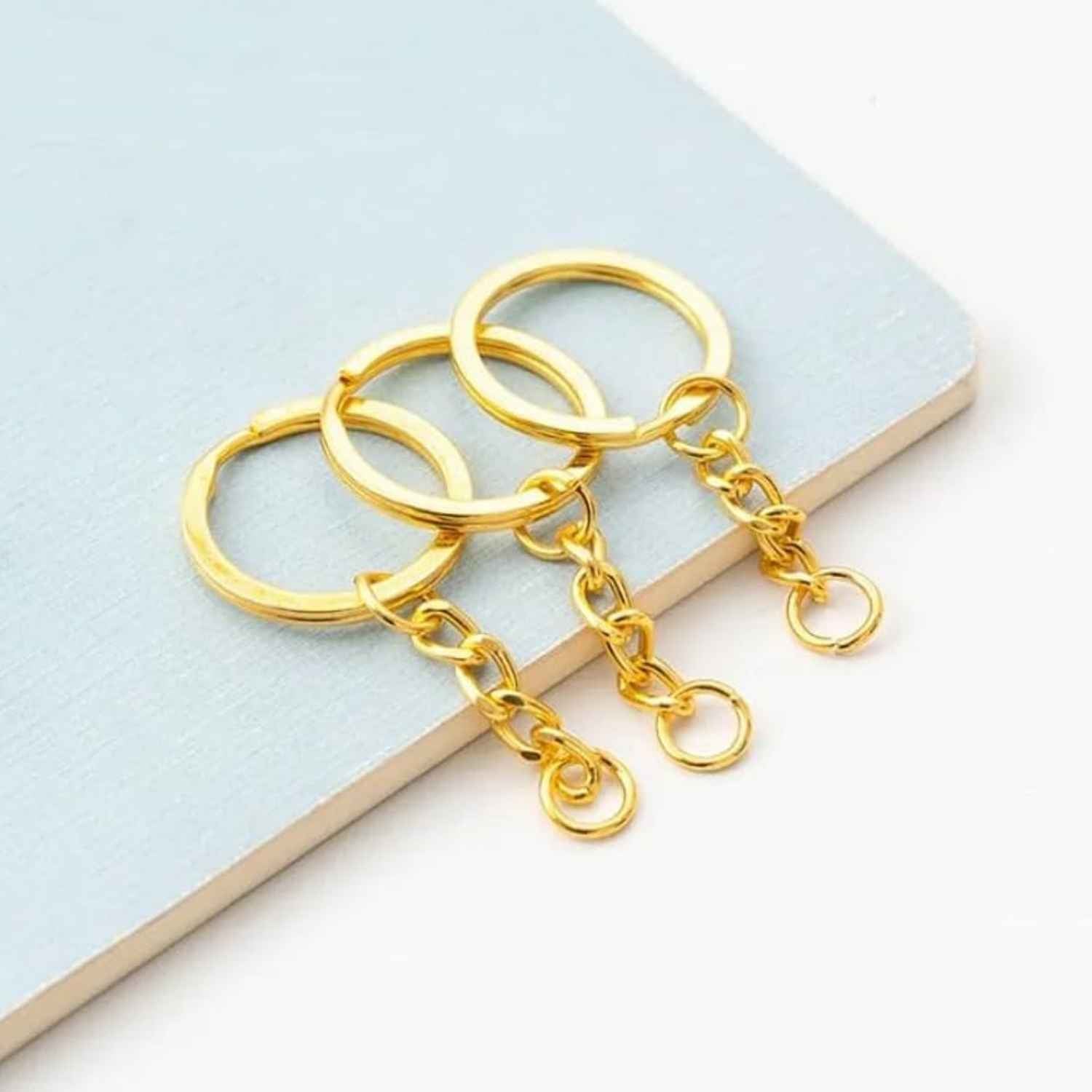 Gold metal keychain ring base with strong split ring for DIY keychains, charms and craft making