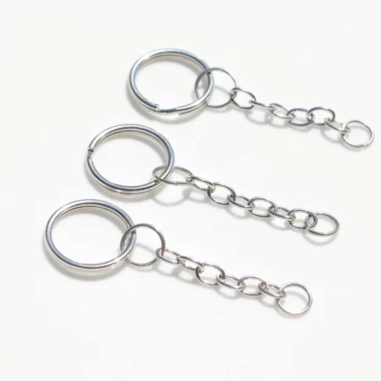 Silver metal keychain ring base with strong split ring for DIY keychains, charms and craft making