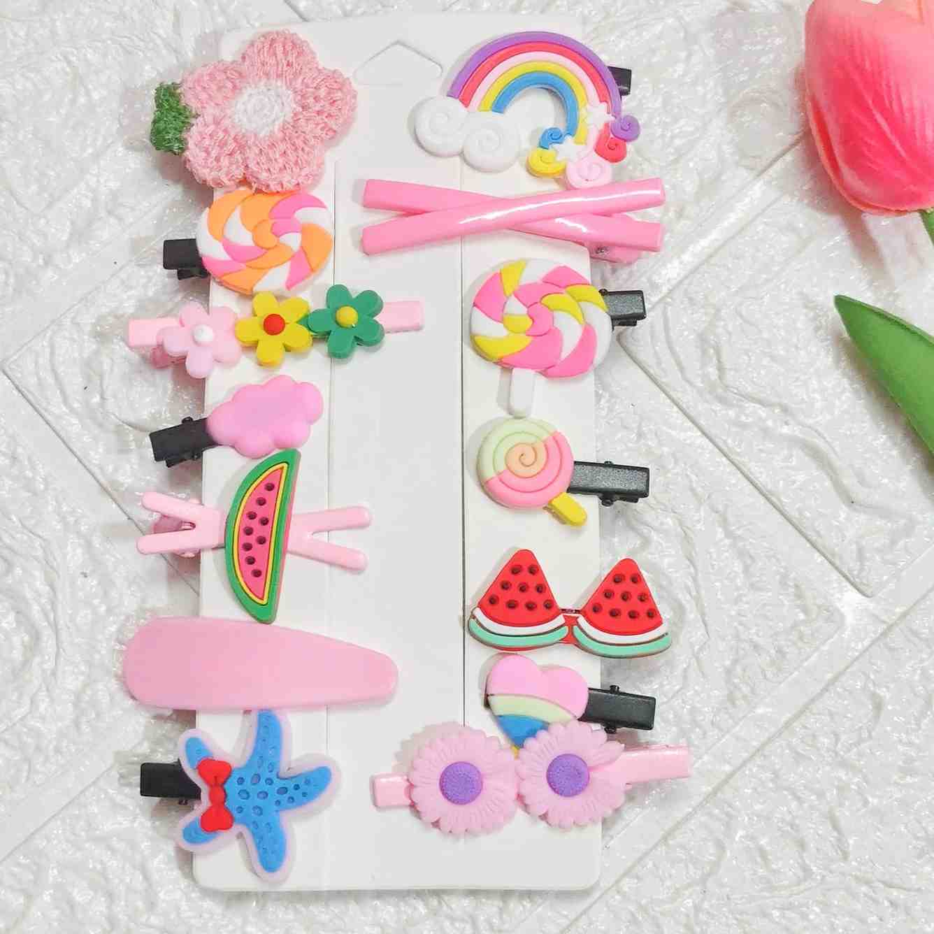 Light pink theme lightweight silicon designer hair clips for kids with cute soft designs