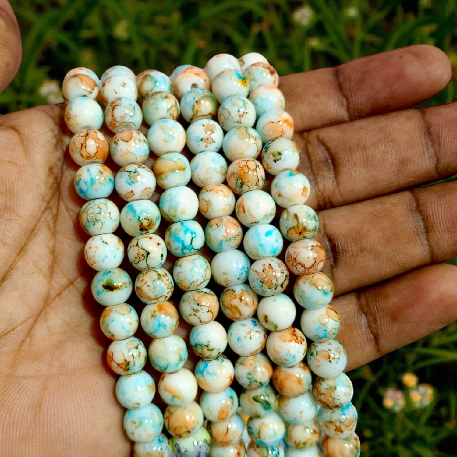 Orange with Blue Printed Marble Beads – Unique DIY Jewelry Supplies