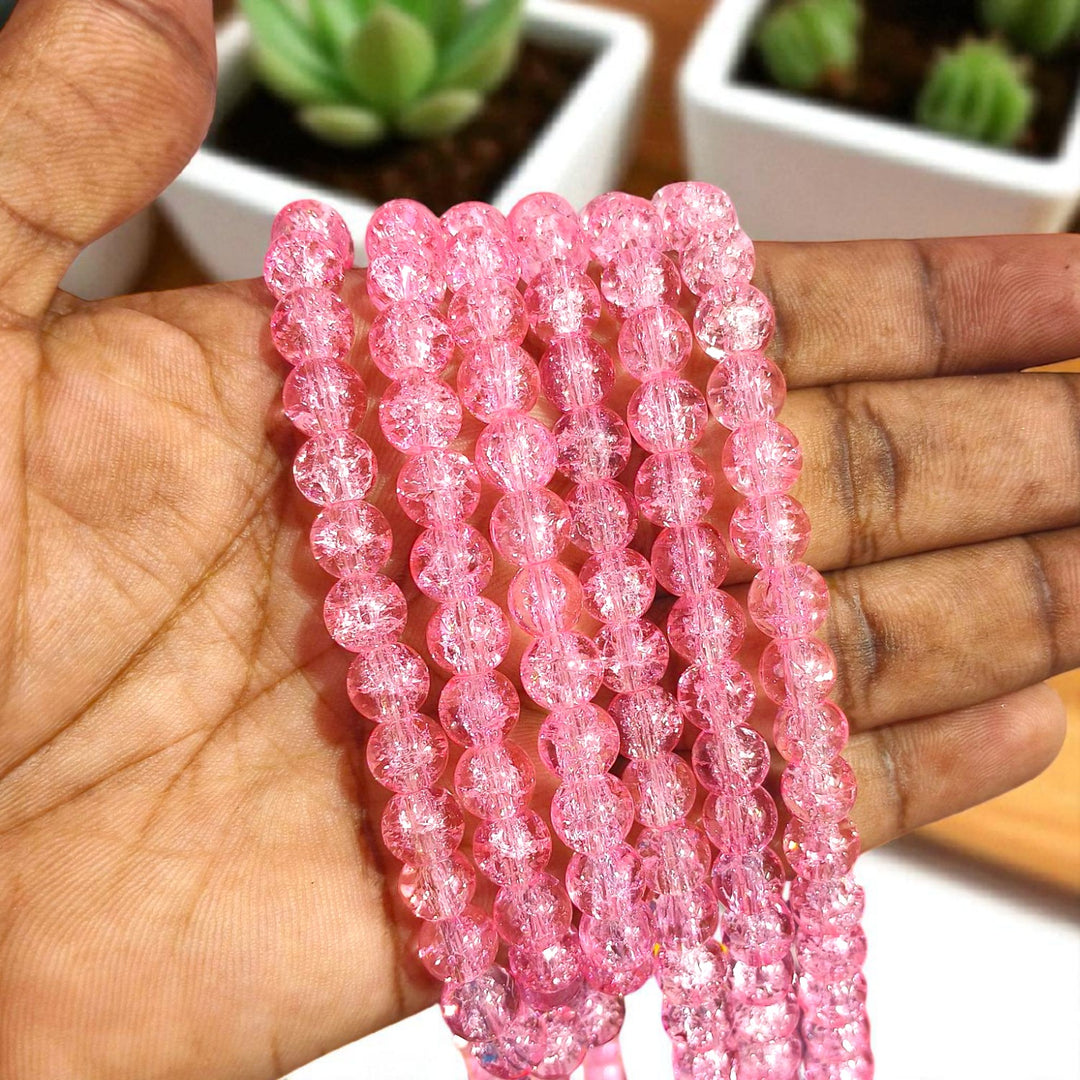 Light Pink Crackle Beads – Glossy Beads for DIY Jewelry & Crafts