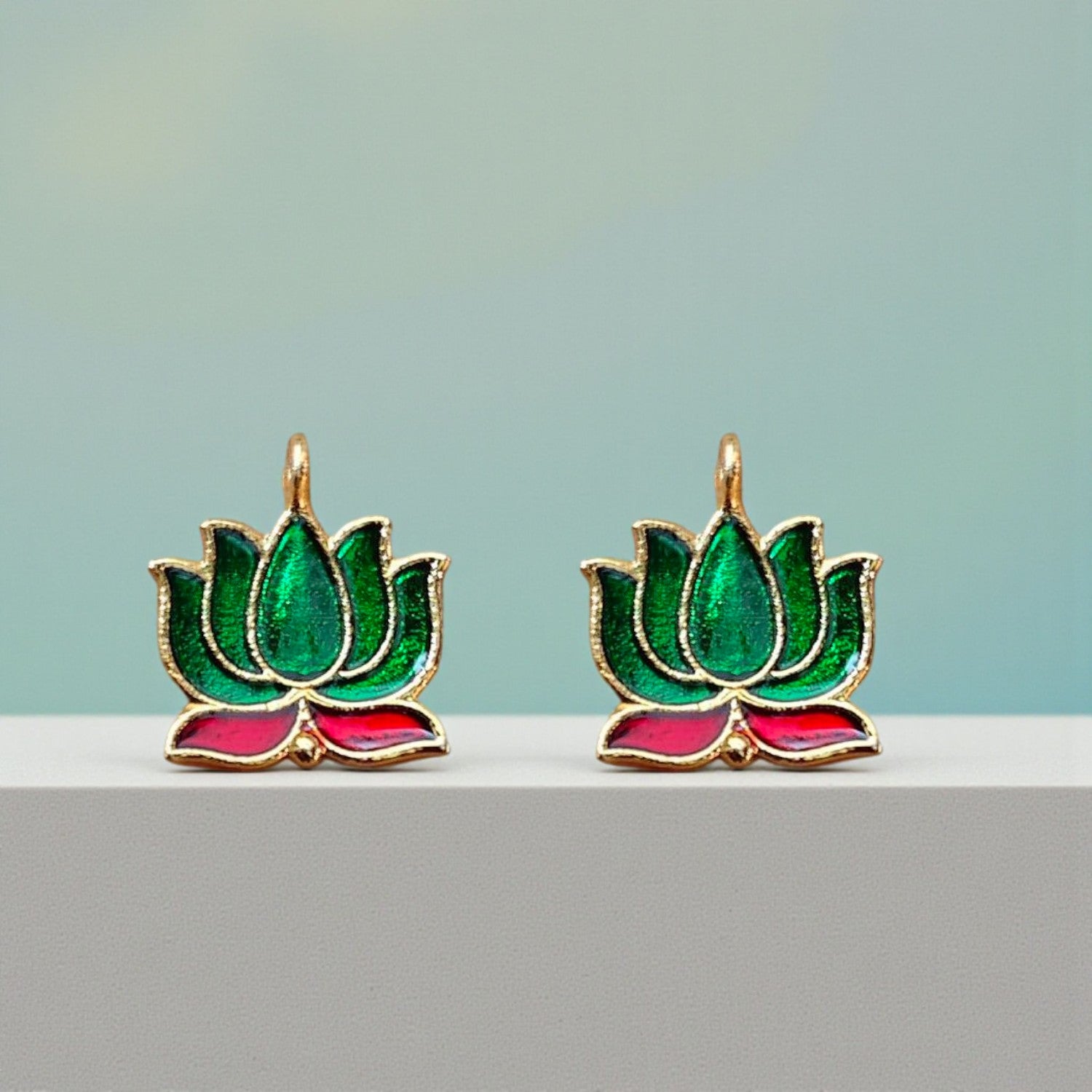 Green and Red Lotus Pendant for Invisible Jewellery Making and DIY Jewellery Accessories