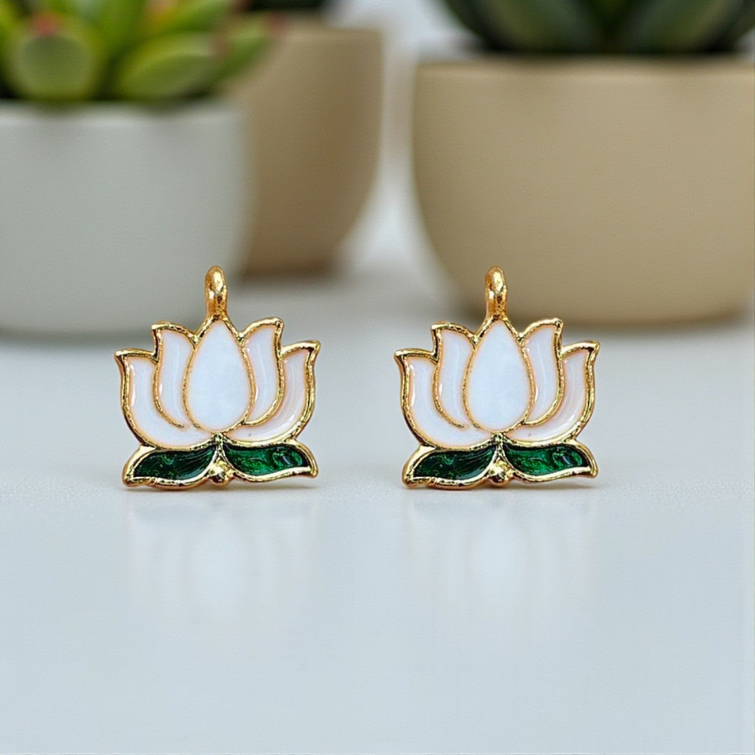 White and Green Lotus Pendant for Invisible Jewellery Making and DIY Jewellery Accessories