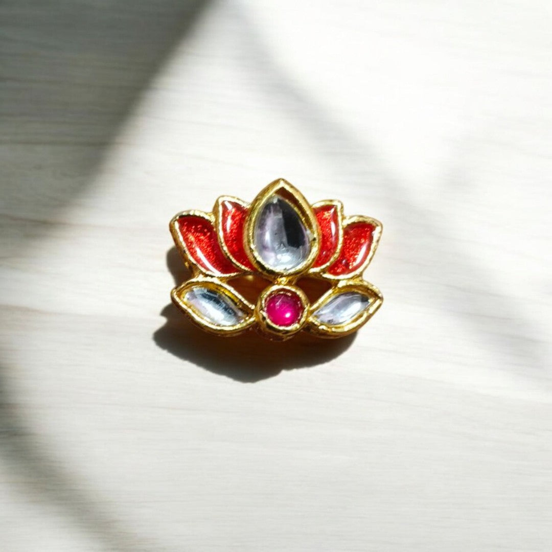 Intricate lotus Kundan stone design with radiant detailing, symbolizing purity and elegance in handcrafted festive or bridal jewelry.