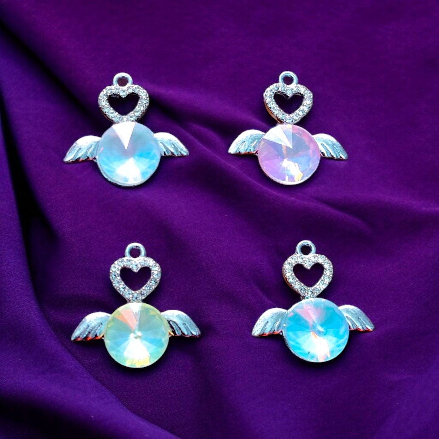 Luxury Heart Wings Shimmering Stone Charm - 1 Pc