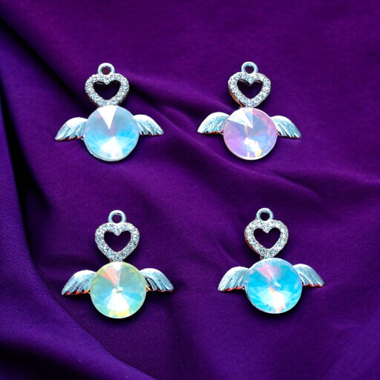 Luxury Heart Wings Shimmering Stone Charm - 1 Pc