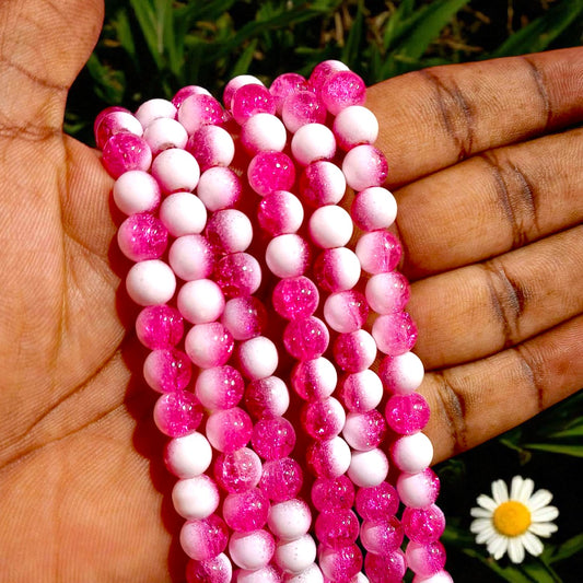 Magenta & White Dual Tone Milky Crackle Beads – DIY Jewelry & Craft Supplies