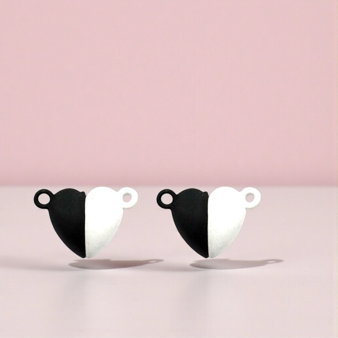 Black and White Heart Magnetic Charms – Matching magnetic split heart charms for couples or friends