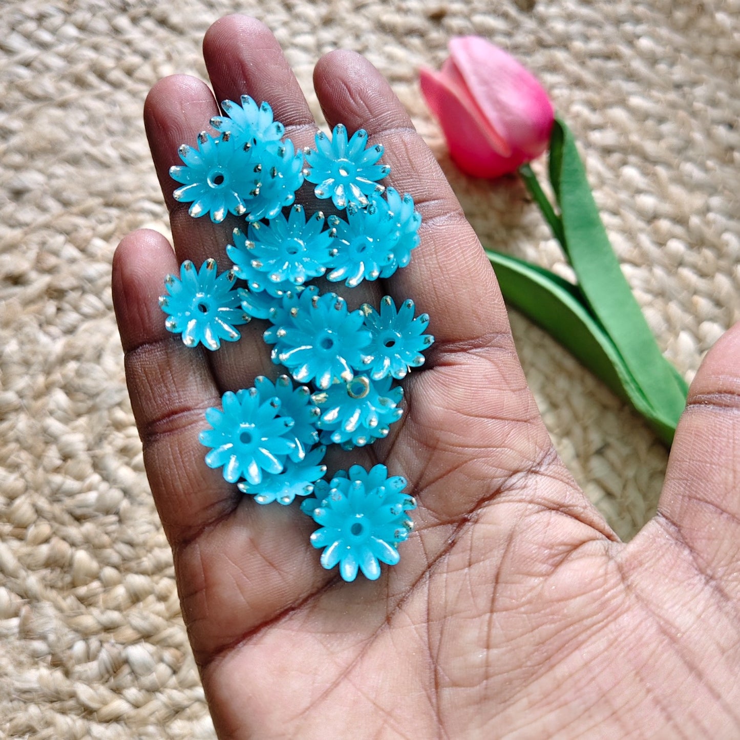 Blue Matt Finish Acrylic Daily Flower Charm – Floral Bead for DIY Jewellery