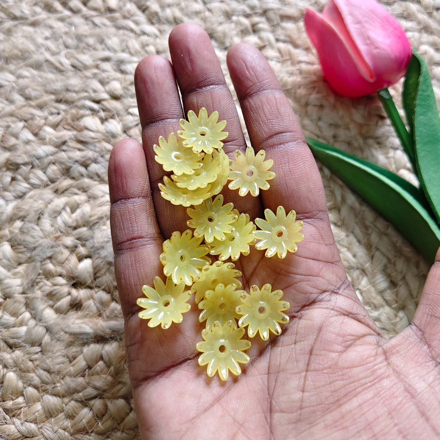 Yellow Color Matt Finish Acrylic Daily Flower Charm for Jewellery Making
