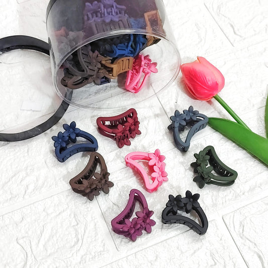 Matt finish dual flower Korean clutches for women with strong grip, stylish floral hair accessory for daily wear