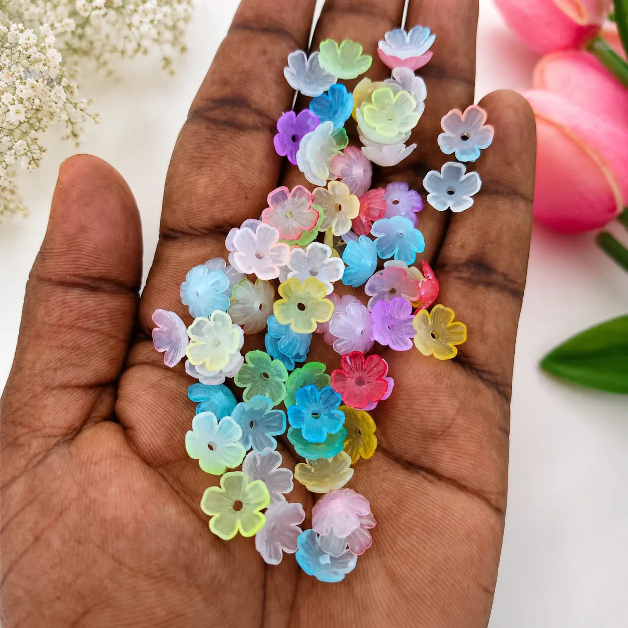 Matte Frosted Acrylic Cherry Blossom Beads