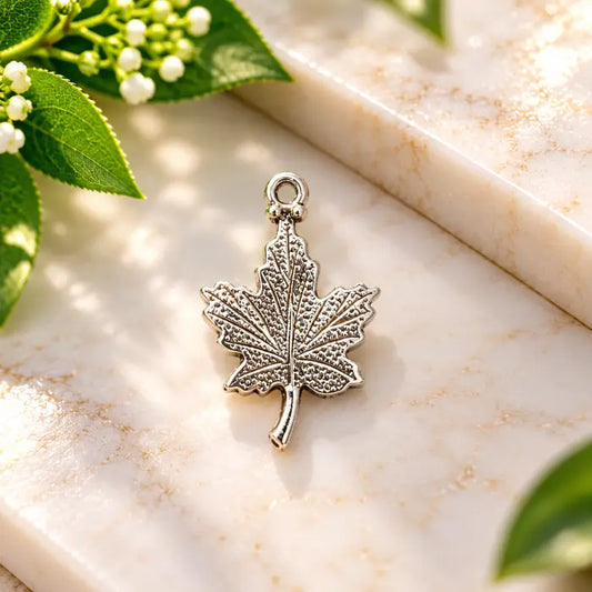 Metal Maple Leaf Charms Silver (Type 2) - 1 Pc