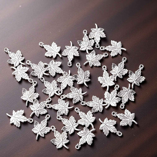 Metal Maple Leaf Charms Silver (Type 2) - 1 Pc