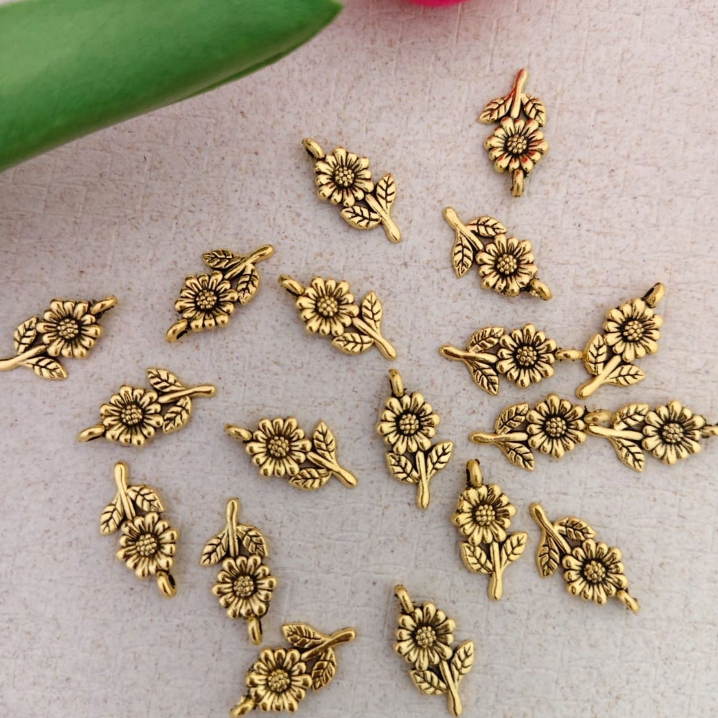 Gold flower metal charm with elegant petal design for jewellery making and DIY crafts by Eva Fashion and Craft