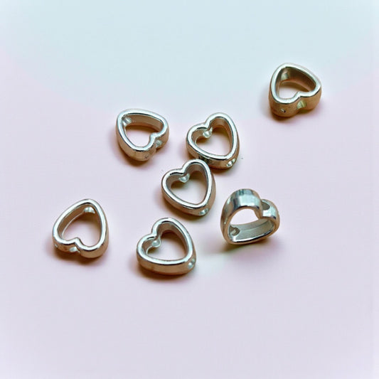 Hollow Heart Frame Spacer Bead  - Silver (5 Pc)