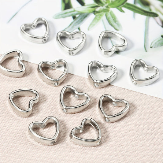 Hollow Heart Frame Spacer Bead  - Silver (5 Pc)