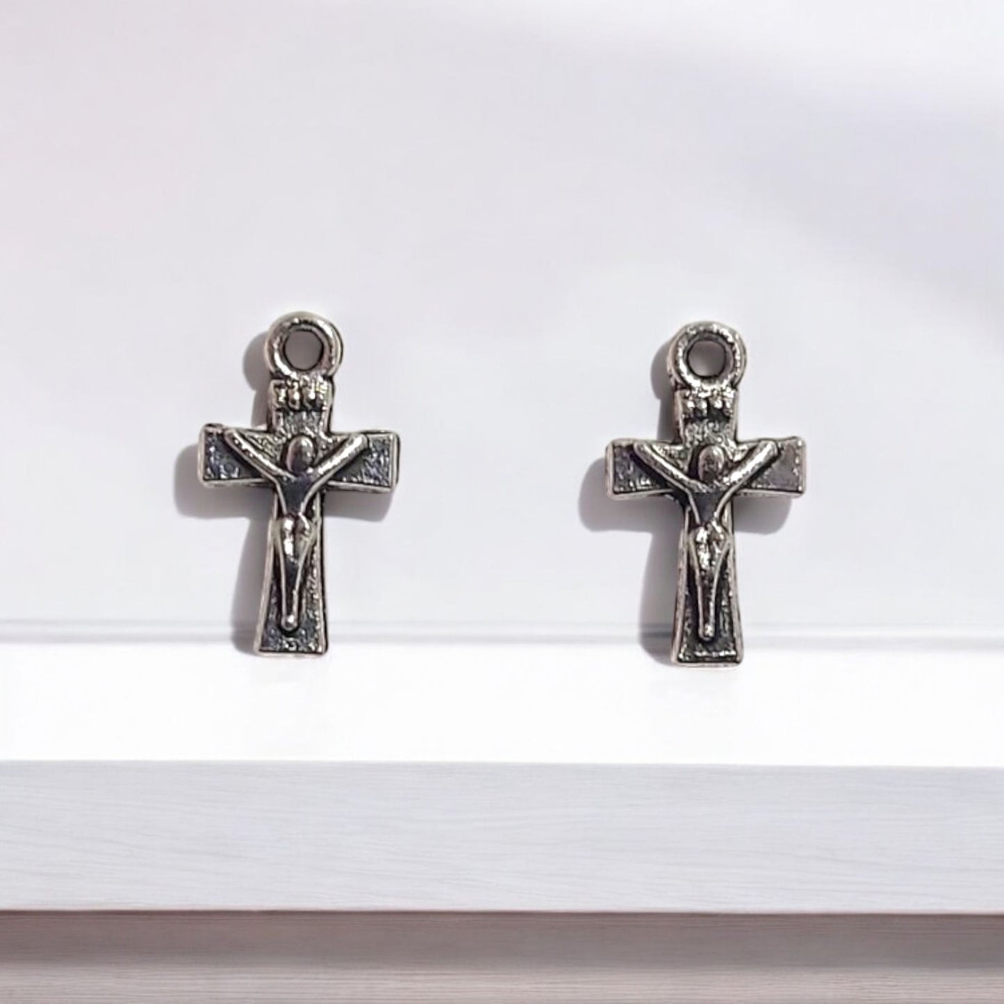 Mini Cross Silver Charm - 10 PC