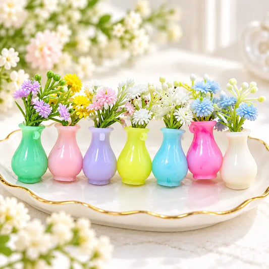 Assorted Pastel Miniature Flower Vases in Green Pink Lavender Yellow Blue and Ivory