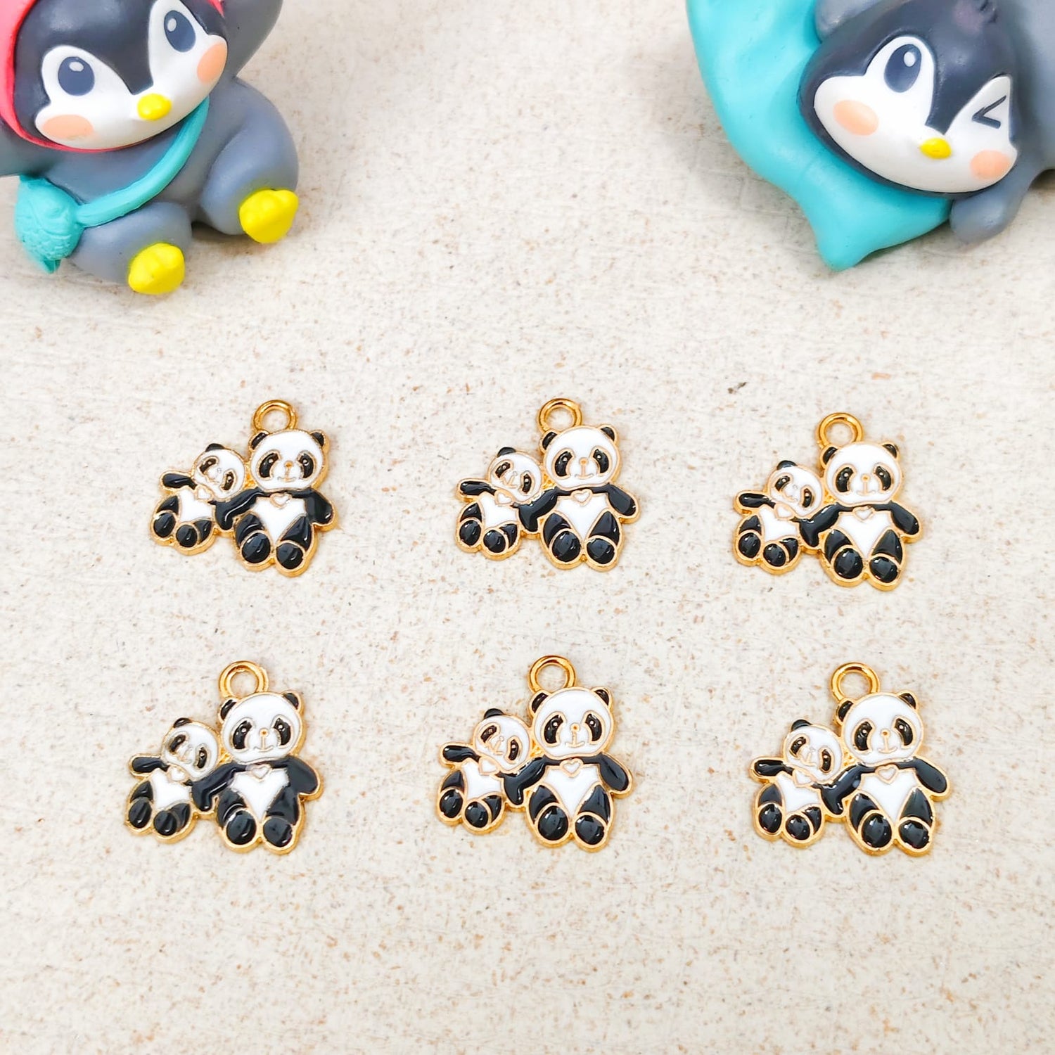 Cute mom and baby panda charms for jewellery making and DIY handmade accessories