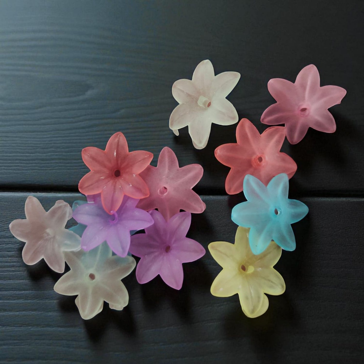 Multicolor Matt Finish Acrylic Flower Beads for DIY brooches, earrings, and jewelry making.