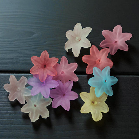 Multicolor Matt Finish Acrylic Flower Beads for DIY brooches, earrings, and jewelry making.