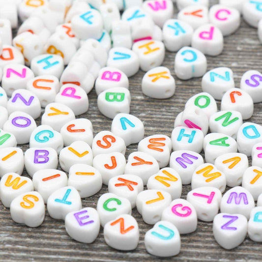 Multicolor Acrylic Heart Alphabet bBeads - 10g