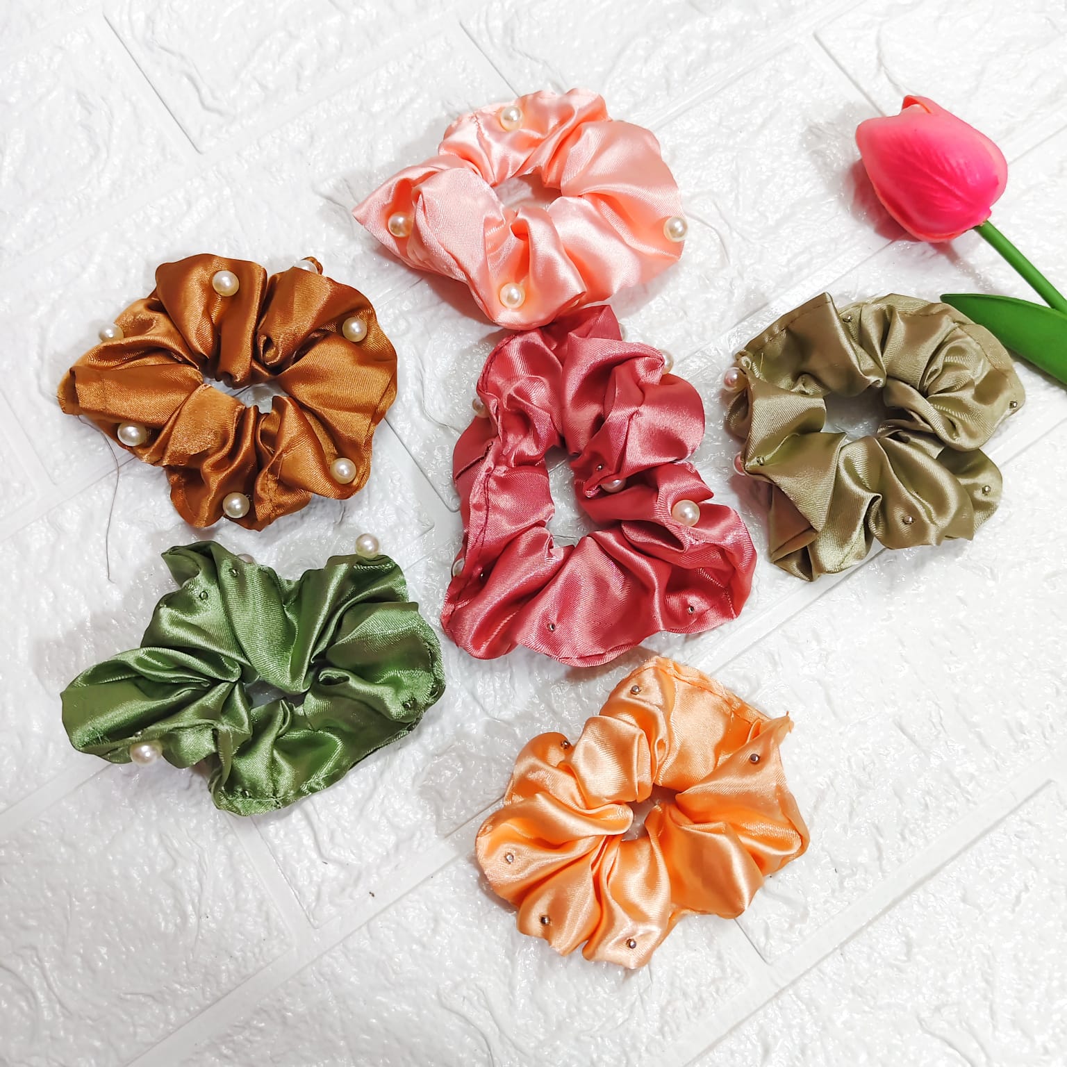 Multicolor satin scrunchies for women and girls – soft glossy hair scrunchies for daily use