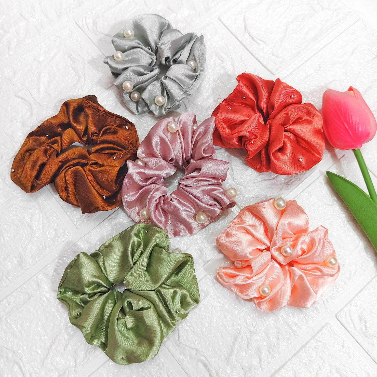 Multicolor satin scrunchies for women and girls – soft glossy hair scrunchies for daily use