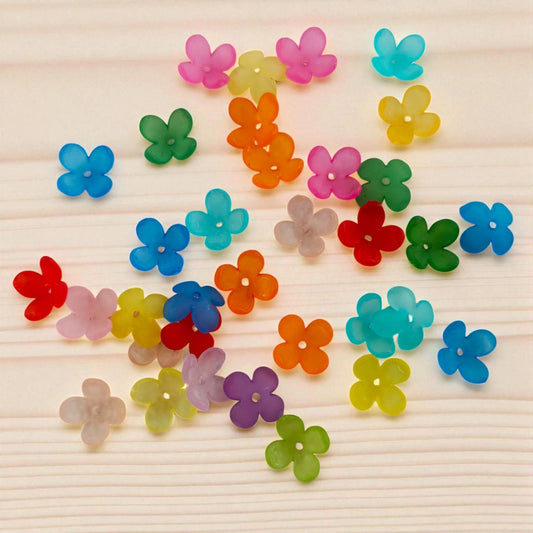 Multicolor matt finish acrylic flower beads for jewelry and craft making.