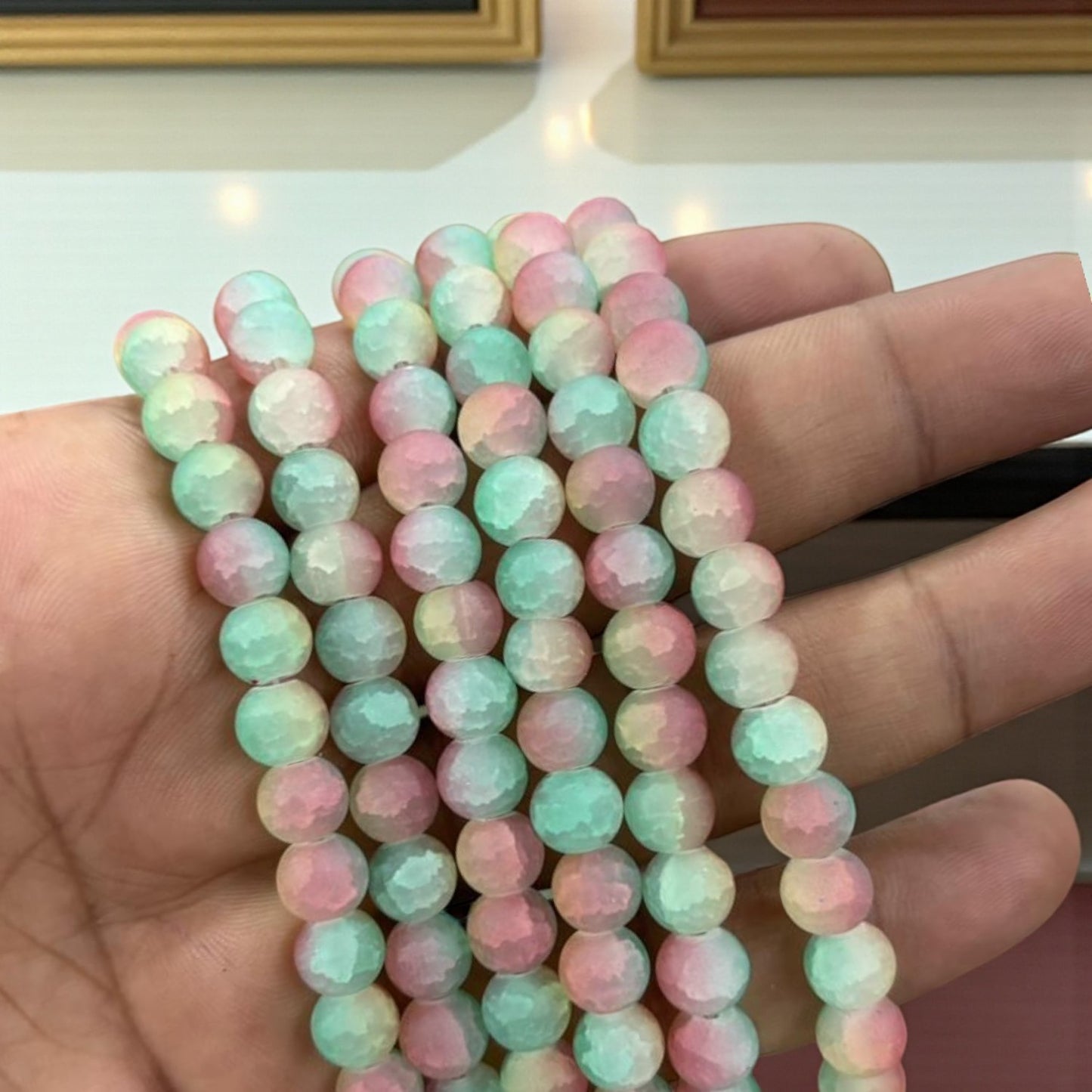 Pink, Peacock Green and Yellow Multicolor Matt Beads for Jewellery Making – Smooth Matte Finish Beads for DIY Bracelets, Necklaces and Craft Projects