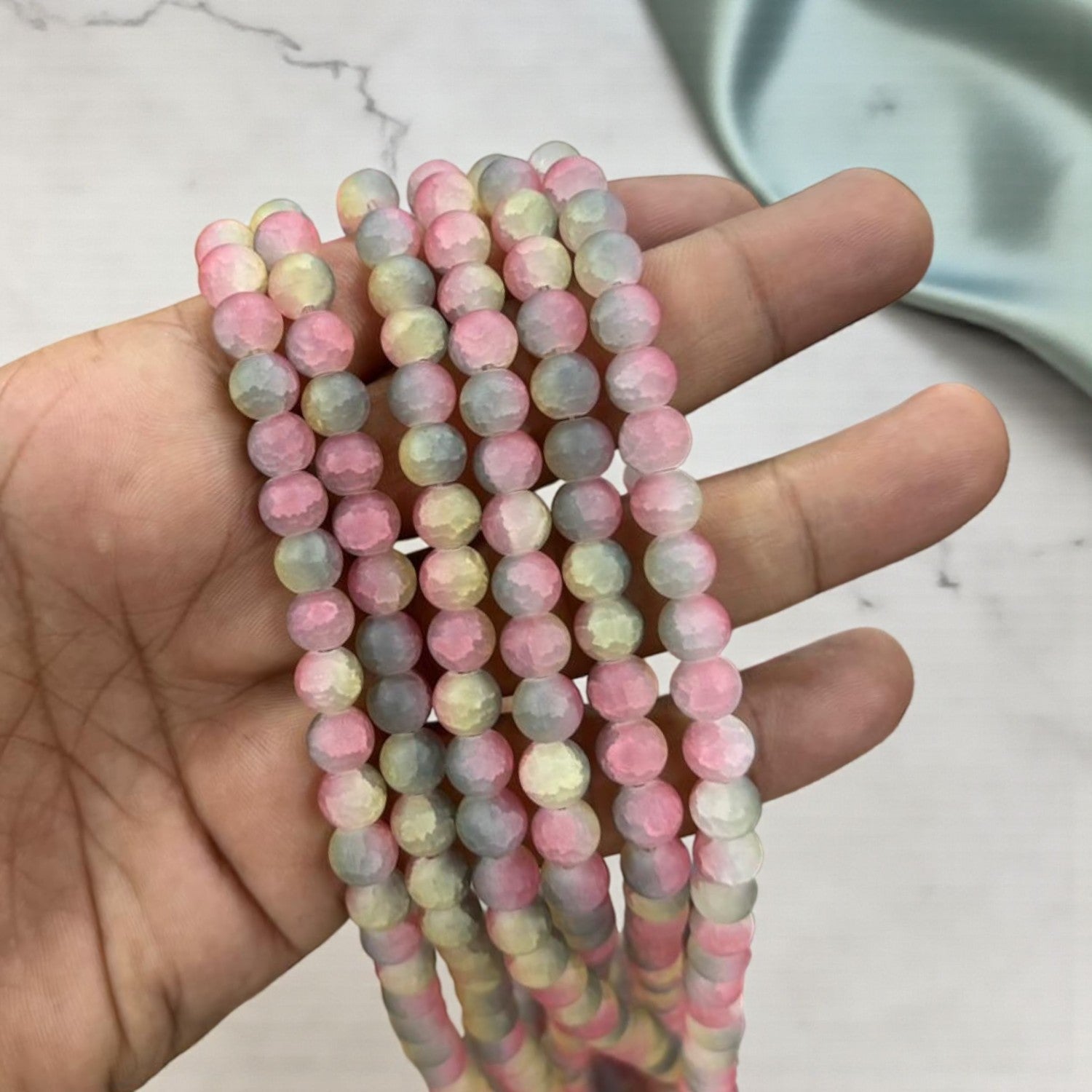 Pink, Yellow and Ash Multicolor Matt Beads for Jewellery Making – Smooth Matte Finish Beads Ideal for DIY Bracelets, Necklaces and Craft Projects