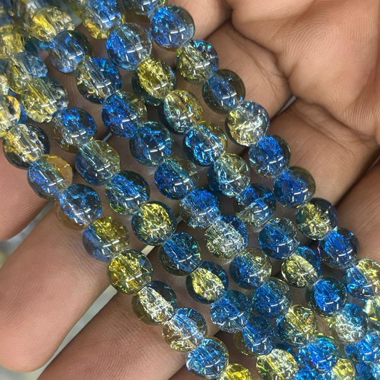 Blue Light Gold Multi Crackle Beads 8mm