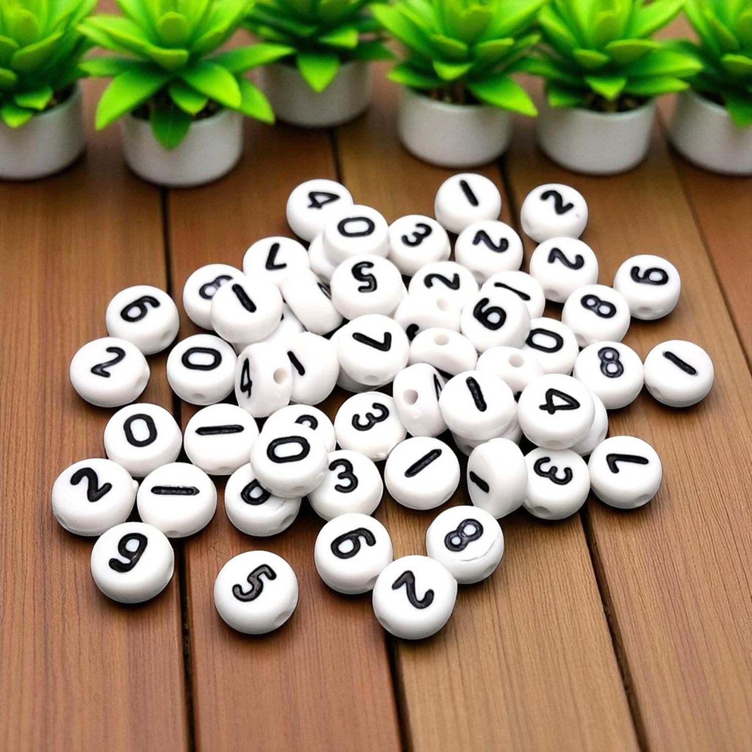 Black and White 6mm Round number beads for jewelry making, crafts, and educational DIY projects.