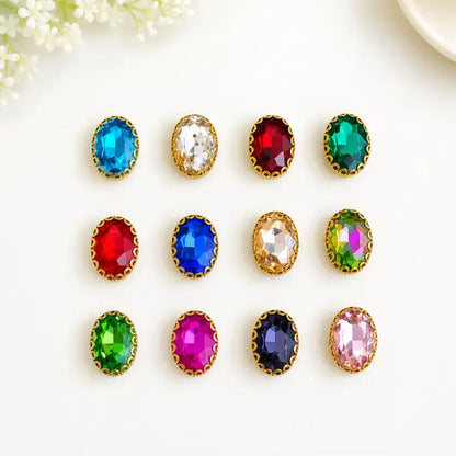 Oval Shape Clip Stone with faceted surface and gold-tone border in assorted colours