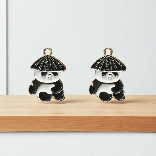 Enamel panda charms featuring pandas with cap, adding a fun and trendy touch to bracelets, earrings, or keychains.