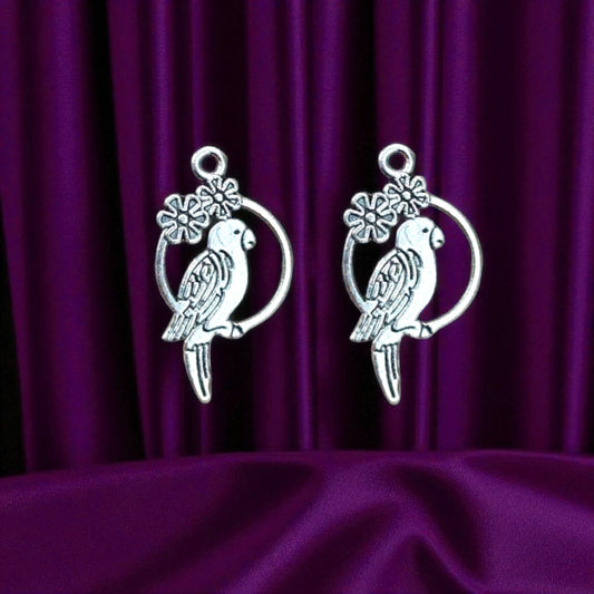 Silver parrot charm for jewelry making and DIY craft projects