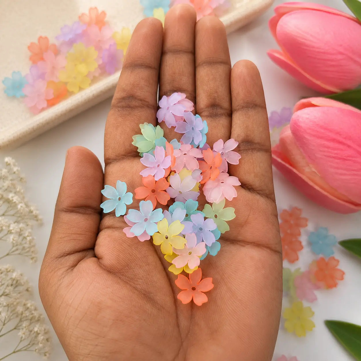 Pastel Acrylic Flower Beads 5 Petal