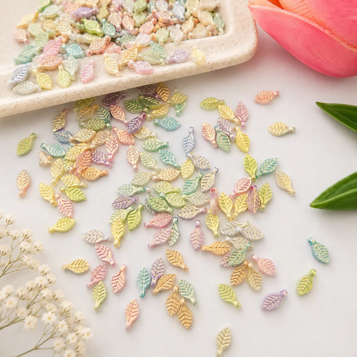Pastel Acrylic Leaf Beads