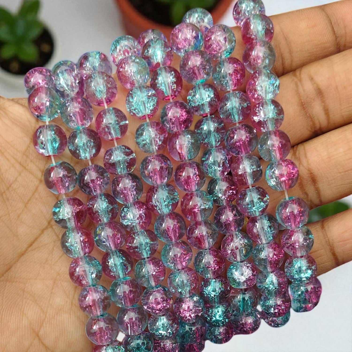 Peacock blue and light wine crackle beads for DIY jewelry and craft making
