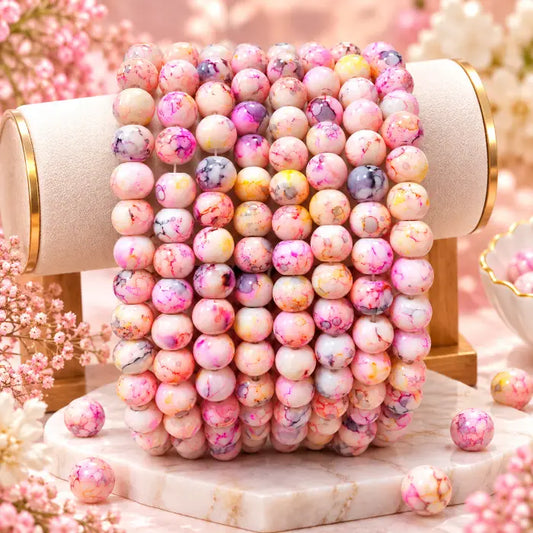 8mm Pink Ash Printed Beads