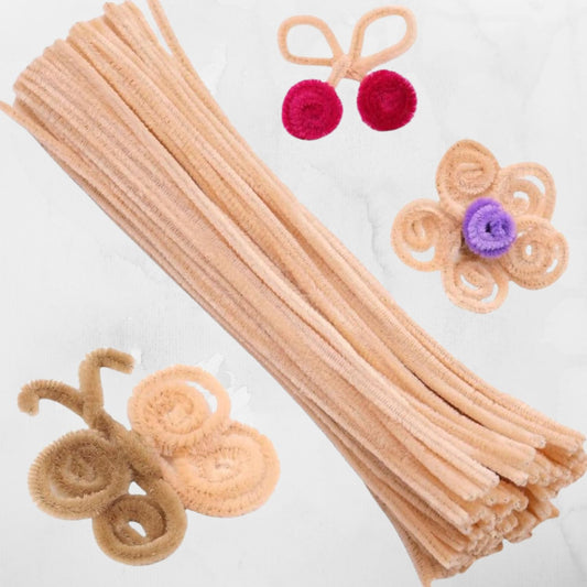 Beige color pipe cleaner soft chenille stem flexible fuzzy wire for DIY crafts