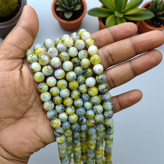 8mm ash with yellow printed beads for jewelry and craft making
