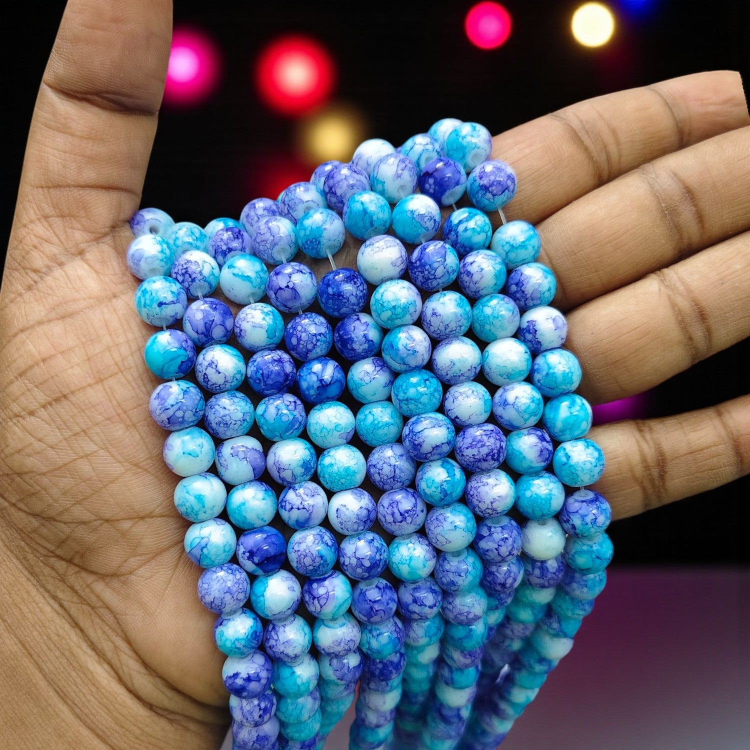 8mm sky blue with royal blue printed beads for jewelry and craft making